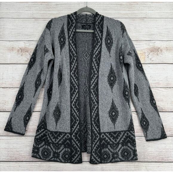 Lucky Brand Southwest Print Wool Blend Open Front Cardigan Sweater Womens S Gray - Picture 1 of 8